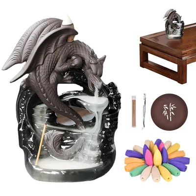 Produktbild von Räucherstäbchen-Halter Drachen Räuchergefäß Räucherstäbchenhalter Wasserfall Räucherkegel mit 20 Räucherkegeln Heimdekoration, Aromatherapie-Ornament
