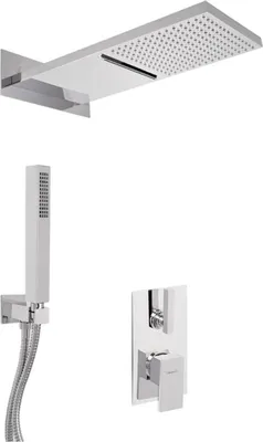 Produktbild von Luxus Duschgarnitur UP-Einhebel-Brausemischer Unterputz-Brauseset Kopfbrause mit Wasserfallstrahl / Regenstrahl Silber - Luxus Badezimmer Duschset