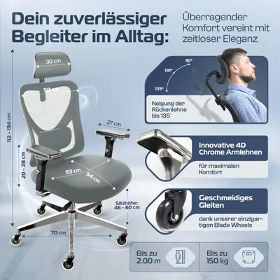 Produktbild von CLOUVOU CleverSeat Bürostuhl Ergonomisch, Schreibtischstuhl 100% individuell einstellbar | Büro Stuhl & Gaming Stuhl | Computerstuhl Home