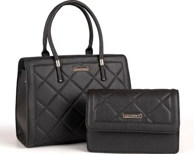 Produktbild von Vivisence Damen Handtaschen Set 2in1 aus Kunstleder – Elegante Handtasche & Umhängetasche mit silbernen Details für Alltag und Büro