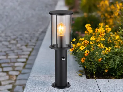 Produktbild von LED Außenleuchte mit Bewegungsmelder Edelstahl Sockelleuchte Schwarz, Höhe 45cm