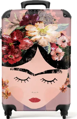 Produktbild von NoBoringSuitcases.com® Koffer Handgepäck Trolley Rollkoffer Kleine Reisekoffer mit 4 Rollen - Pastell - Frau - Blumen - Kunst - Frida Kahlo - Cabin Size < 55x40x23 cm & 55x40x20 cm - Fotokoffer - Kabinenkoffer - BoardgepäckHandgepäck Koffer 55x35x20 cm, 36L,