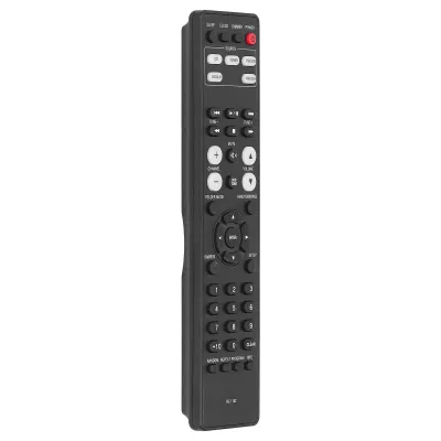 A black remote control is shown against a white background.