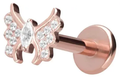 Produktbild von Ohrpiercing, Nasenpiercing Titan Labret mit Innengewinde KRISTALLSCHMETTERLING RoséGold Stablänge: 7mm | Stabstärke: 1,2mm