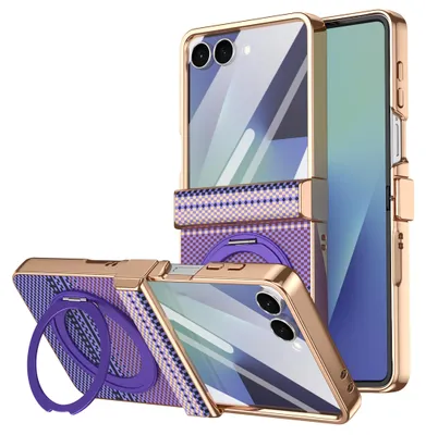 Imagen del producto de Funda para Samsung Galaxy Z Flip 8 5G, con soporte giratorio, anillo magnético y protector de vidrio H9