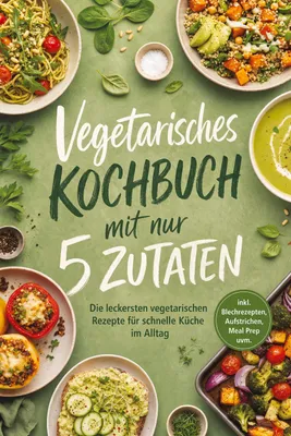 Produktbild von Vegetarisches Kochbuch mit nur 5 Zutaten: Die leckersten vegetarischen Rezepte für schnelle Küche im Alltag - inkl. Blechrezepten, Aufstrichen, Meal Prep uvm.