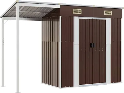 Immagine prodotto di vidaXL Casetta da giardino con tettoia marrone 277x107x181 cm in acciaio