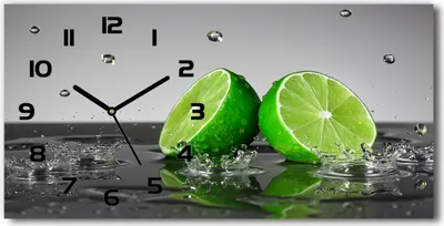 Produktbild von Wanduhr aus Glas – 60x30 cm - Glasbild - Glasuhr - Gehärtetes Glas - schwarze-zeiger - Limonka im Wasser