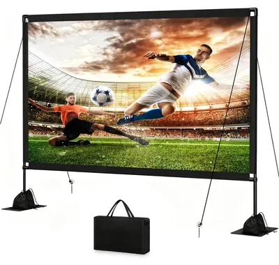 Imagen del producto de Pantalla de proyección portátil con trípode, de 120 pulgadas, formato 16:9, resolución 4K HD, ideal para sistemas de cine en casa