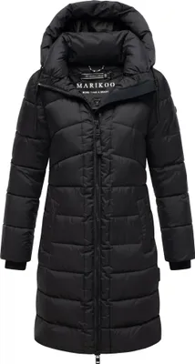 Produktbild von Marikoo Damen Wintermantel Steppmantel warm gefüttert abnehmbare Kapuze Kaltnäschen Schwarz Gr. 38 - M