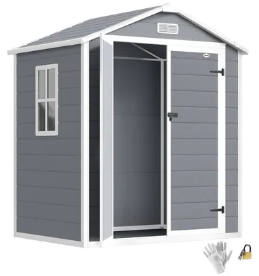 Productafbeelding van Metalen tuinschuur, afsluitbaar, dubbele deur, raam, aluminium frame, 1,80 x 1,30 x 2,10 m, grijs
