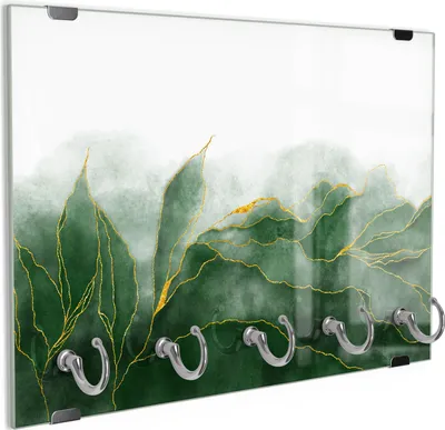 Produktbild von DEQORI Schlüsselbrett Glas 30x20 cm 'Grüner Wasserfarbverlauf' Schlüssel Halter Haken