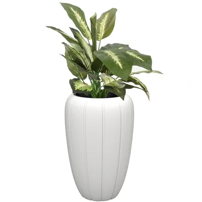 Produktbild von Blumentopf Blumenübertopf mit Einsatz Farbe Weiß Runde  40 cm H 62 cm Rille Oberfläche Matt Kunststoff Modern Glamour