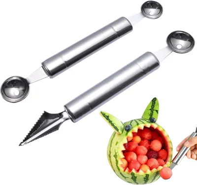Produktbild von Set von Kugelausstechern, 2 Stück Edelstahl Melonenlöffel und Schnitzwerkzeug für verschiedene Früchte