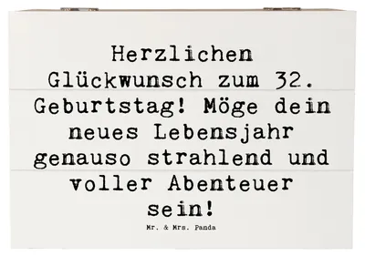 Produktbild von Mr. & Mrs. Panda Schatulle Spruch 32. Geburtstag Abenteuer 22 x 15 cm - Weiß - Geschenk, Geschenkbox, Schatzkiste, Happy Birthday, Truhe, Geburtstagsgeschenk, Lebensjahr