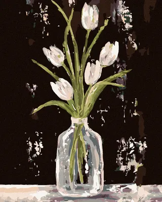 Produktbild von Zuty - Malen nach Zahlen - WEISSE TULPEN IN EINER GLASVASE (HALEY BUSCH), 40x50 cm, ohne Keilrahmen