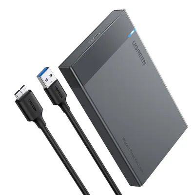 Produktbild von Ugreen Schacht für HDD SSD Festplattengehäuse 2,5'' SATA USB 3.2 Gen 1 (5 Gbps) Micro USB SuperSpeed + 0,5 m Kabel schwarz (US221 30848)