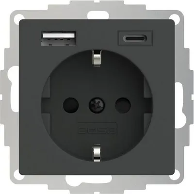 Zdjęcie produktu dla Gniazdko z uziemieniem 2USB inCharge PRO 55 USB A/C, kolor antracytowy