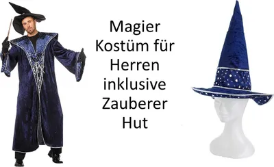 Produktbild von Wilbers Kostüm Zauberer mit Hut Gr. 50 - 60 - blaues Kostüm mit silbernen Sternen - Zaubermeister Gr. 50 - M