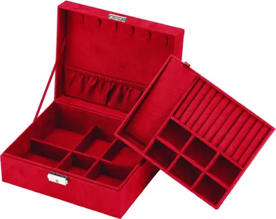 Produktbild von Intirilife hochwertige Juwelenbox Schmuckschatulle Accessoirekästchen in Rot - Zum Aufbewahren von Ringen Ketten Uhren Ohrringen und Armbändern