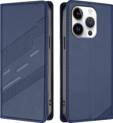 Image de Etui pour iPhone 16 Pro, étui portefeuille en cuirPolyuréthaneavec fente pour cartes et fonction stand Blau