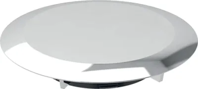 A close-up, isolated shot of a silver drain cover with a black base.