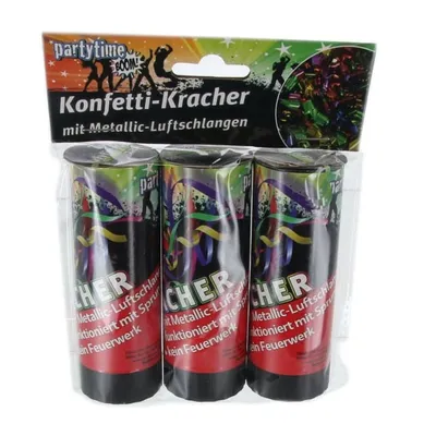 Produktbild von Konfetti-Kracher mit Metallic-Luftschlangen - 3er Pack
