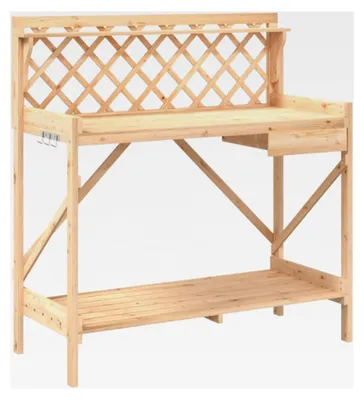 Produktbild von Pflanztisch mit Rankgitter aus Tannenholz, Gärtnertisch mit Stauraum für Garten und Terrasse