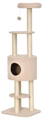 Productafbeelding van PawHut Kraboom, 148 cm hoog, kattenboom met hol, 4 speeltjes, sisalstijlen