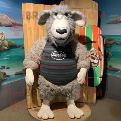 Obrázek produktu pro Kostýmová REDBROKOLY postava maskota Grey Suffolk Sheep oblečená v šortkách a šátcích