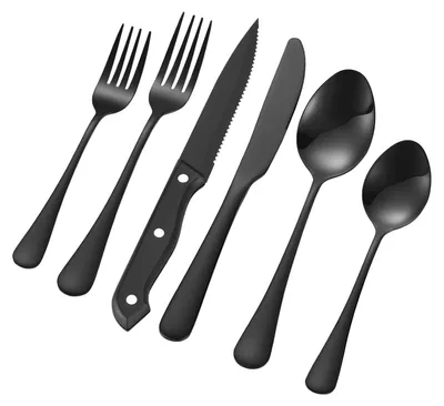 Produktbild von Besteckset für 8 Personen, 48-teiliges Essbesteck-Set aus lebensmittelechtem Edelstahl, Spülmaschinenfestes Essgeschirr für die Küche, inkl. Messer Gabel Löffel, Schwarz