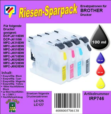 Produktbild von CISS / Easyrefill Komplettset für LC-125 & LC-127 mit Autoresettchips - ALLES DRIN Packung - Auspacken - auffüllen und losdrucken...