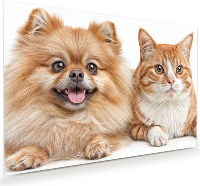 Produktbild von Glasbild 90x60cm in XXL für Wohnzimmer, Schlafzimmer Motiv Hund und Katze