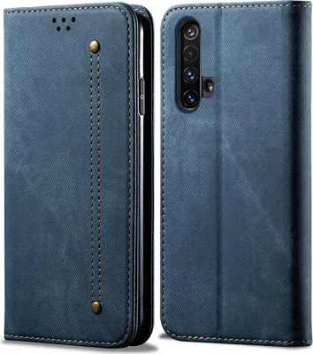 Produktbild von OPPO Realme X50 Hülle, LaimTop Denim Leder Brieftasche Magnetverschluss Flip Bookstyle Schutzhülle mit Standfunktion für OPPO Realme X50 OPPO Realme X50 Blau