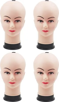 Produktbild von 4er Set Perückenkopf Weiblich - 28cm Dekokopf - Schaufensterkopf Frau - Weibliches Kopf-Mannequin ohne Haare - Schaufenster Puppen Kopf für Hut-/Brillen-Präsentation - Damenkopf für Perücken - 4 Stück