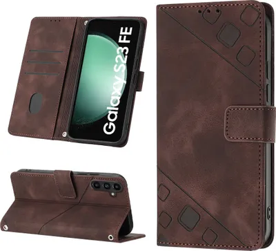 Produktbild von Hülle für Samsung Galaxy S23 FE Prägung Flip Leder Brieftasche Schutzhülle mit Ständer Braun