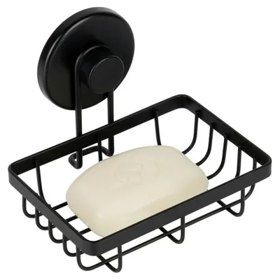 Obrázok produktu pre Držiak na sprchové doplnky – kovový – s prísavkou – 13,5 x 10,5 x 11,5 cm – čierna farba