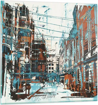 Produktbild von Bilder auf glas - Stadt Straße Haus - 70x70cm - Glasbilder - Wandbilder - Kunstdruck - zum Aufhängen bereit - Wanddekoration aus Glas - Glas Bilder - Wandbild auf Glas - Einteilig - GAC70x70-3806