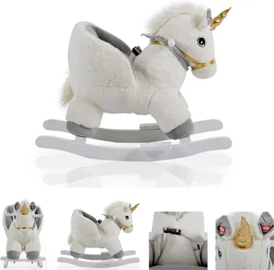 Produktbild von Moni Plüsch Einhorn Schaukeltier Moon WJ-6188, Handgriffe aus Holz Musikfunktion weiß
