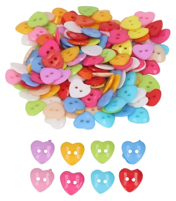 Produktbild von 200 Stück herzförmige Knöpfe, bunt, stilvoll, einzigartiges Design, dekorativ zum Nähen, Dekorieren, Basteln