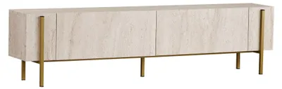 Produktbild von Skye Decor, Hochwertiger TV-Ständer, Travertin & Gold, 180 x 30 x 45 cm | 100% melaminbeschichtete Spanplatte, 18 mm dick | Metallbeine, modernes Design für stilvolle Wohnräume.
