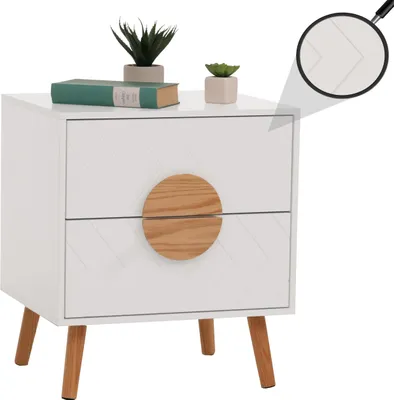 Image de Table de nuit HWC-N89, commode table d'appoint, tiroir à chevrons bois mélaminé, 55x48x40cm ~ blanc