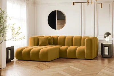 Obrázek produktu pro Rohová pohovka ve tvaru L, modulární pohovka Grand v látce Salvador Yellow Left