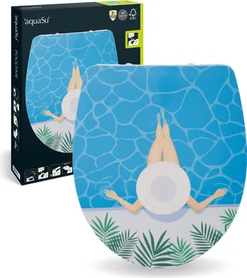 Produktbild von 'aquaSu® WC-Sitz mit Motiv Pooltime | Toilettendeckel mit Absenkautomatik | Belastbar bis 300 kg | O-Form | Fast-Fix | Take-Off | Kunststoffscharniere | Toilettensitz Duroplast | 40723 6