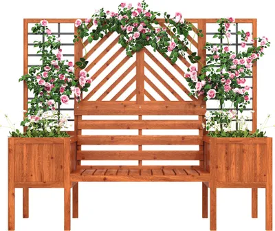 Produktbild von Pflanzkuebel 170 x 145 x 42  cm Pflanzgefaess mit Spalier Rankhilfe Blumenkuebel viel Platz Blumenkasten Pflanzenkasten Braun Massivholz Tanne