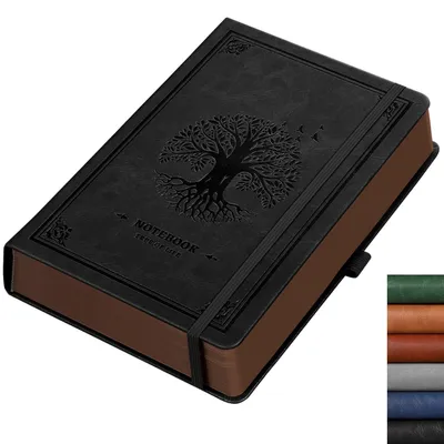 Produktbild von Notizbuch A5 Blanko 320 Seiten Kunstleder-Hardcover Stiftschlaufe Gummiband Schwarz