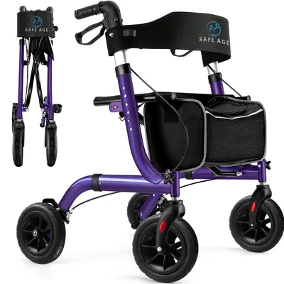 Produktbild von Safe Age® Rollator: Leicht und faltbar – mit Sitzfunktion – für drinnen und draußen – inklusive Rückenlehne und Gehstockhalter