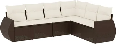Produktbild von 6-tlg. Garten-Sofagarnitur mit Kissen Braun Poly Rattan