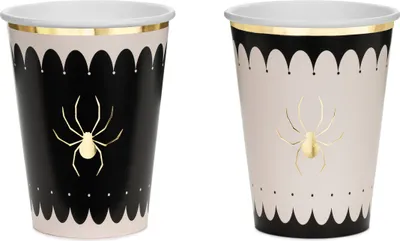 Produktbild von PartyDeco Spider Cups, 400 ml, Papier, Schwarz, Gold, Weiß, 7,5 cm, 115 mm