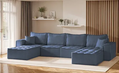 Produktbild von Wohnlandschaft Sofa U-Form Modulsofa-Set 4-teilig SANDE Stoff Raven Blau